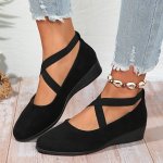 Women's Crisscross Strap Wedge Shoes Comfortable Soft Sole Slip On Shoes All-match Dance Commuter Work Shoes