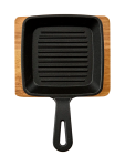 MINI Cast Iron Square Grill Pan With Wooden Base