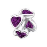 B48-C13924 - 925 Sterling Silver Cz Hearts European Charm Bead - Amethyst Cz