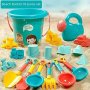 18PCS Set Seaside Play Pine Stone Green Beach Toys Digging Sand Playing Water Winter Shovel Snow Tool Trolley Beach Bucket Hourglass Set