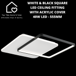 White & Black Square LED Ceiling Fitting With Acrylic Cover - 40W LED - 555MM