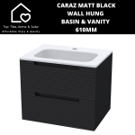 Caraz Matt Black Wall Hung Basin & 2 Drawer Vanity - 610MM