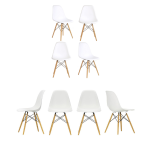 8 Pieces Elegant White Chairs With Wooden Legs