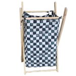 Washing Basket Wooden Stand Checkered Racing