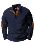Stylish Color Block Design Men's Long Sleeve Knitted Stand Collar Shirt Men's Spring Fall Clothing
