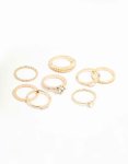 Goldair Gold Mixed Diamante & Chunky Style Rings 8-PACK - M l