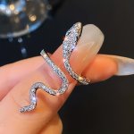 1PC Chic Wrap Ring Trendy Snake Design Paved Shining Rhinestone Golden Or Silvery Make Your Call Match Daily Outfits Party Acces