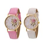 Licer Women Fashion Rose Pattern Pu Leather Quartz Watch For Ladies Girls