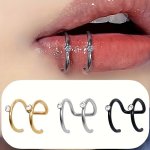 1PC Simple Style Clip On Lip Ring Inlaid Faux Crystal Stainless Steel C-shaped Fake Piercing Lip Ring