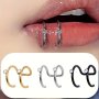 1PC Simple Style Clip On Lip Ring Inlaid Faux Crystal Stainless Steel C-shaped Fake Piercing Lip Ring