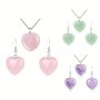 3PCS Heart-shaped Stone Jewelry Set Rose Quartz/amethyst/green Aventurine Pendant Necklace And Earrings