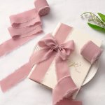 Dusty Rose Chiffon Ribbon 4.57 Meter - Frayed Edge Polyester Ribbon No Feathers Ideal For Bouquets Gift Wrapping Crafting Weddin