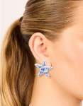 Goldair Gold White & Dark Blue Painted Floral Starfish Stud Earrings
