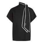Linen Blend Pipelined Blouse -black