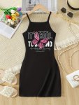 Butterfly Graphic Print Girls' Summer Fashion Casual Spaghetti Strap Dress