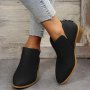 Women's Ankle Chunky Heel Boots Solid Color Pointed Toe Slip On Low Heel Booties Women's Footwear