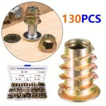 70 130PCS Threaded Inserts Nut Combination Tool Kit For Wooden Furniture Zinc Alloy Furniture Bolt Fastener Connectors Hexagon S