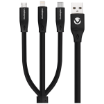 Volkano Slim Series Flat Pvc 3-IN-1 Type-c Lightning Micro Cable 30W 1M- Black VK-20086-BK