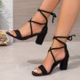 Women's Solid Color Block Heels Fashion Lace Up Dress Pumps Women's Stylish & Comfortable Heels