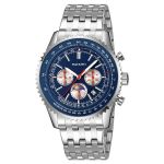 Skmei Pilot-inspired Quartz Watch Silver Tone Withblue Bezel And Moon Phase