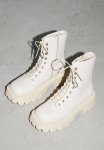 Beige Chunky Square Toe Lace Up Hiker Biker Boots - Beige