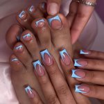 48-PIECE Set French Press-on Nails Kit With Blue Edges Full Nail Cover For Fingers And Toes Universal Fit For All Ladies Include