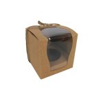 Single Brown Cupcake Box With Window And Ribbon