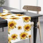 Watercolor Sunflower Table Runner - Polyester Tablecover For General Use Machine-woven For Indoor And Outdoor Home Party Decorat