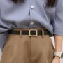 Vintage Golden Square Buckle Belts Classic Solid Color Pu Waistband Casual Jeans Pants Belt Coat Girdle For Women Daily Use