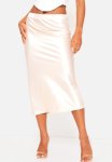 Nude Satin Bias Cut Midi Skirt - Neutral