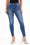 Ladies Blue High Rise Stretch Skinny Jeans Slightly Ripped Detail