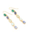 Goldair Gold Plated Oval Blue & Green Semi Precious Stone Hook Earrings