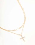 Goldair Gold Layered Diamante Cross & Pearl Necklace