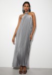 Pleated Halter Trapeze Dress - Grey