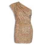 Goldair Gold Velvet Sequins One Shoulder Dress