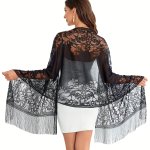 LaCie Lace Hollow Out Shawl Solid Color Tassel Thin Scarf Elegant Outside Dress Shawl For Women Evening Party Prom
