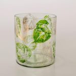 Green & Gold Carved Leaf Glass Candle Holder 15X13CM