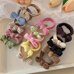 5PCS Set Cute Bowknot Hair Ties - High Elasticity Solid Color Ponytail Holders For Women & Girls