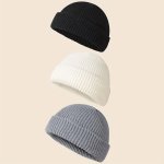 3PCS Men's And Women's Solid Color Beanie Set
