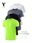 4-PACK Men's Performance Crew Neck T-shirts - 100% Polyester Quick-dry Athletic Tee Breathable With Moisture-wicking Technology