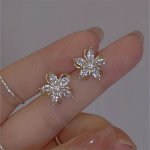 Japanese And Korean Style Five Petal Zirconia Flower Shaped Stud Earrings Full Of Sparkling Zirconia Dating Earrings Delicate Gi