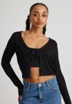 Metallic Tie Front Knit Cardigan - Black