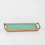 Acacia Wooden Serving Tray With Handles - Mint Enamel