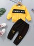 Little Boys Casual & Trendy Cotton Outfit - "Daddy' Boy" Print Stitching Long Sleeves Top + Ripped Trousers