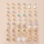 30 Pairs Set Of Mini Heart Round Flower Square Shaped Stud Earrings Zinc Alloy Jewelry Rhinestones Inlaid Elegant Leisure Style Female Gift
