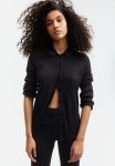 Rib-knit Button-front Top - Black