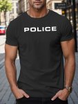 Police Letters Print Casual Crew Neck Short Sleeve T-Shirt For Men Quick-drying Comfy Casual Summer Tops For Daily Wear Work Out