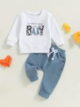 Toddler Baby Boy Mama's Boy Letter Print Sweatshirt Top Elastic Waist Sweatpants Set