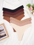7PCS Seamless Solid Thongs Soft & Comfy Stretchy Intimates Panties Women's Lingerie & Underwear