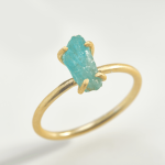 18CT Gold Rough Cut Aqua Calcite Gemstone Ring - 54 Aqua Calcite